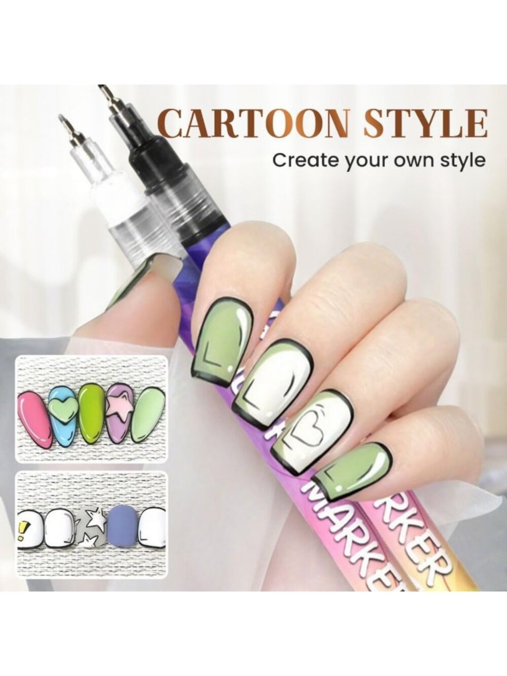 Vibrant 12-Color Nail Art Pens Set - 3D Nail Design Markers for DIY Manicure - Picture 5 of 7